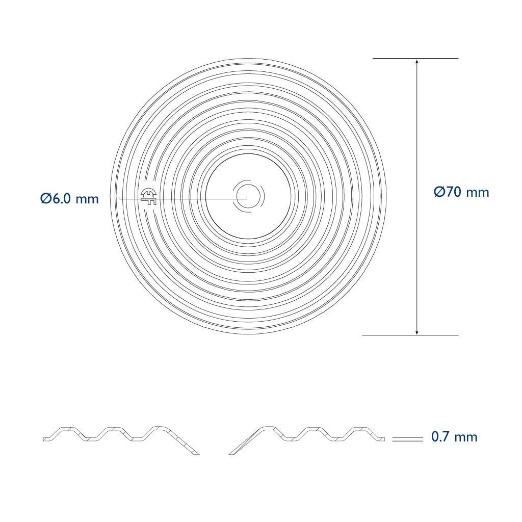 Pressure plate diam. 70mm hole 6,0mm deep recess