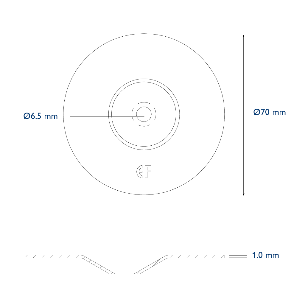 Pressure plate diam. 70mm hole 6,5mm deep recess